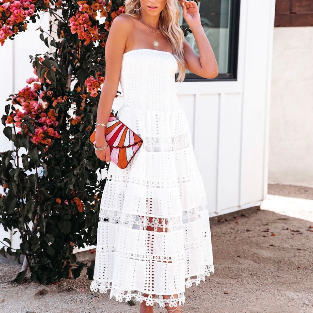 Strapless white eyelet dress size medium